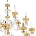 Lampadario Classico 18 Luci in Vetro Artigianale di Lusso Italiano - Saline Viadurini