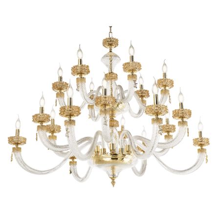 Lampadario Classico 18 Luci in Vetro Artigianale di Lusso Italiano - Saline Viadurini