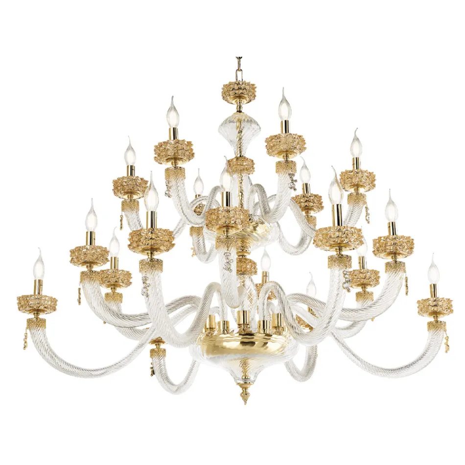 Lampadario Classico 18 Luci in Vetro Artigianale di Lusso Italiano - Saline Viadurini