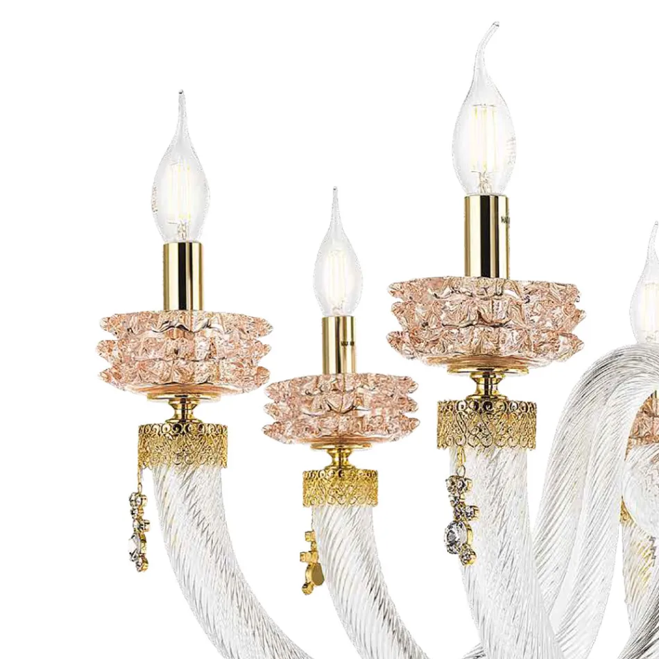 Lampadario Classico 6 Luci in Vetro Artigianale di Lusso Italiano - Saline Viadurini
