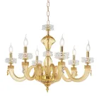 Lampadario Classico 6 Luci in Vetro Artigianale di Lusso Italiano - Saline Viadurini