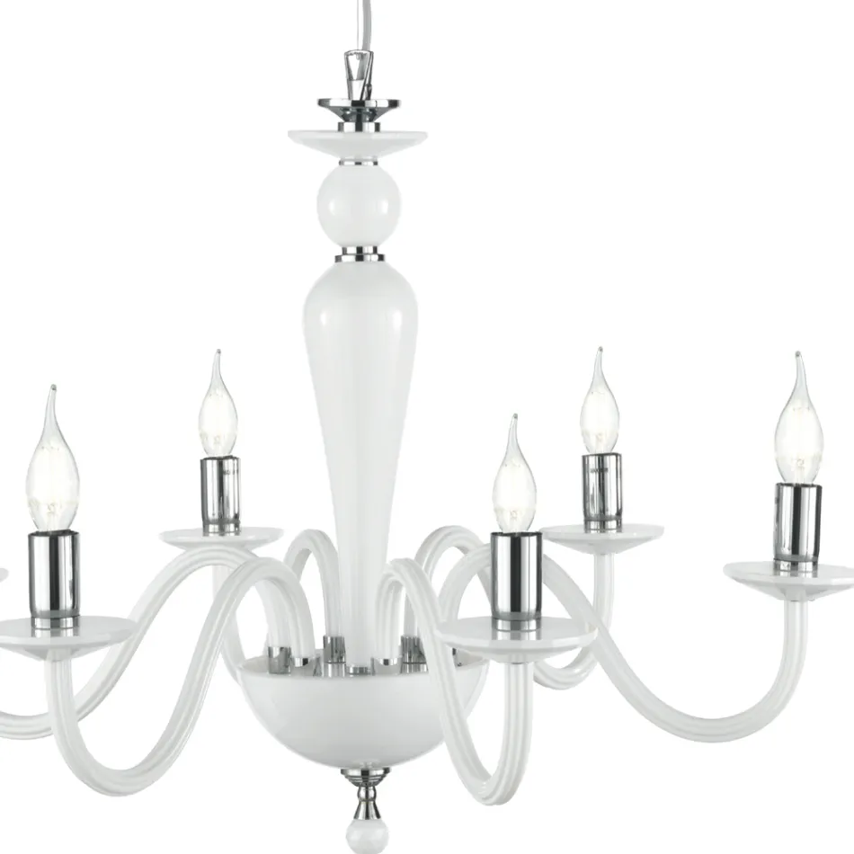 Lampadario Classico 6 Luci in Vetro Italiano a Mano e Metallo - Oliver Viadurini