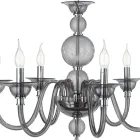 Lampadario Classico 6 Luci Vetro Fumè a Mano Italiano e Metallo - Memore Viadurini