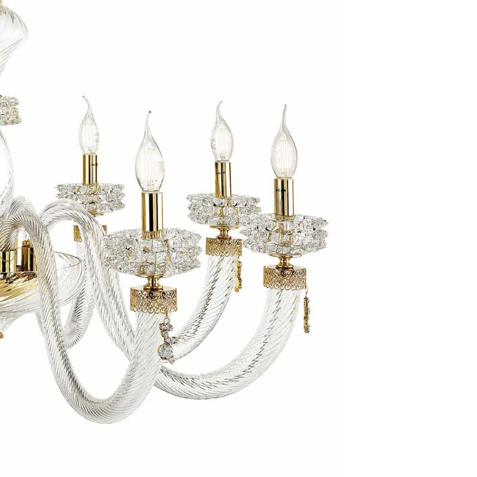 Lampadario Classico 8 Luci in Vetro Artigianale di Lusso Italiano - Saline Viadurini