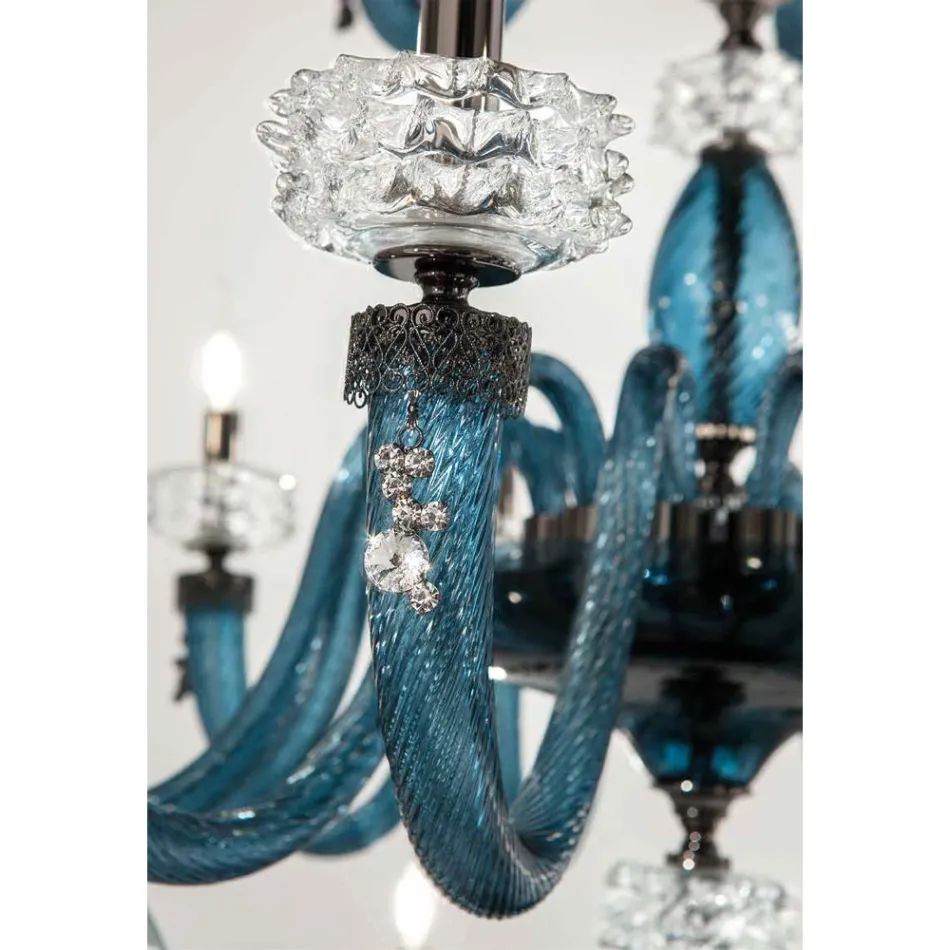 Lampadario Classico 8 Luci in Vetro Artigianale di Lusso Italiano - Saline Viadurini