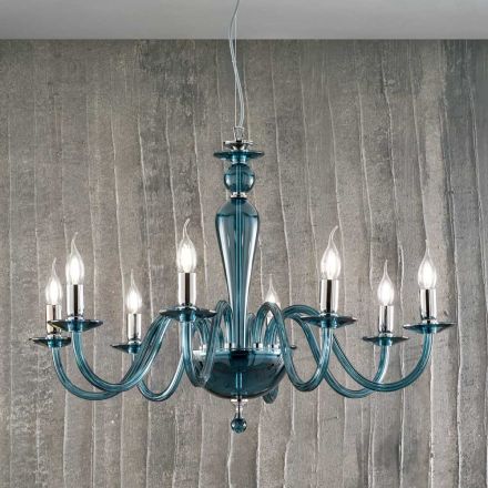 Lampadario Classico 8 Luci in Vetro Italiano a Mano e Metallo - Oliver Viadurini