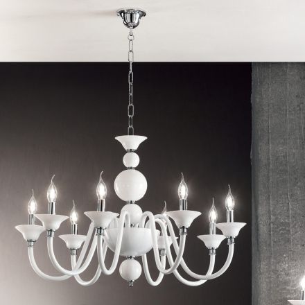 Lampadario Classico 8 Luci Vetro Fatto a Mano Italiano di Lusso - Memore Viadurini