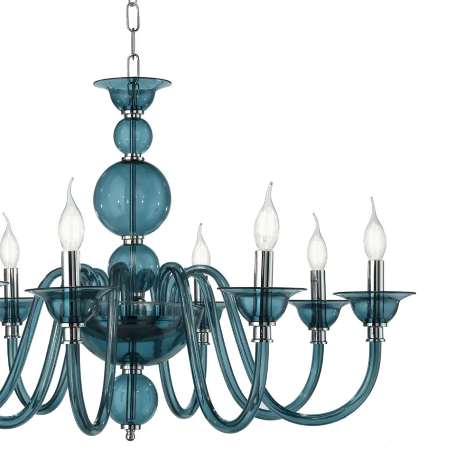 Lampadario Classico 8 Luci Vetro Fatto a Mano Italiano di Lusso - Memore Viadurini