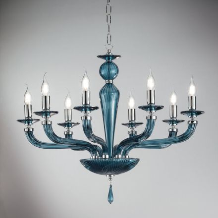 Lampadario Classico 8 Luci Vetro Fatto a Mano Rigaton e Metallo - Fievole Viadurini