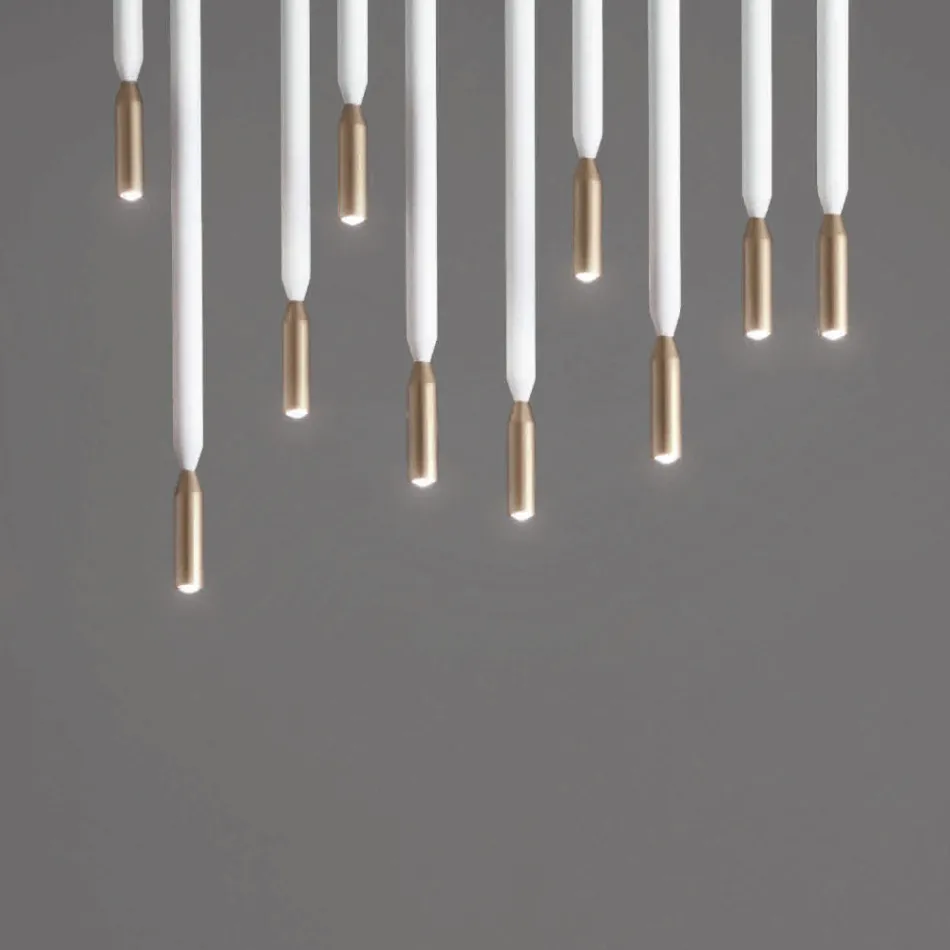 Lampadario con 10 Luci LED in Metallo Verniciato e Cavi Regolabili - Larice Viadurini