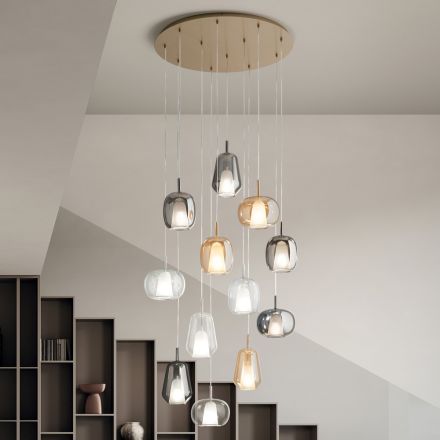 Lampadario con 12 Luci in Vetro e Filo Trasparente Made in Italy - Trilly Viadurini
