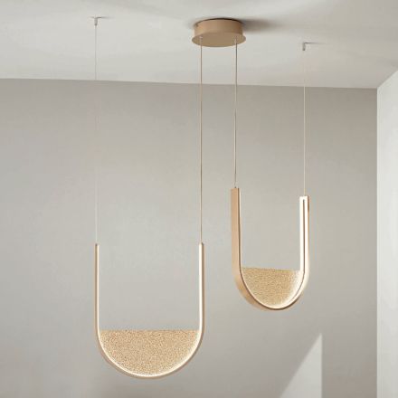 Lampadario con 2 LED con Inserto Amovibile in Vetro Granigliato - Catalpa Viadurini