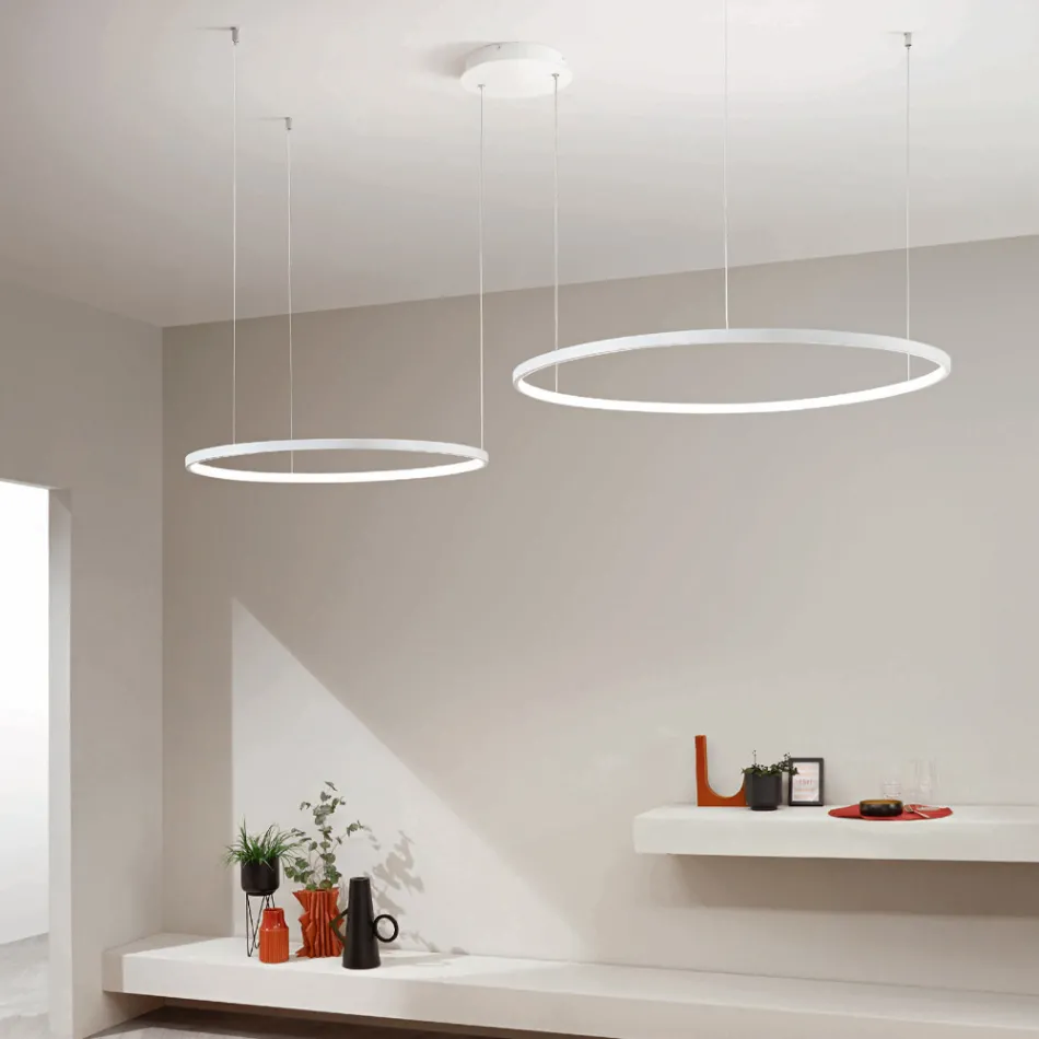 Lampadario con 2 o 3 Luci LED Roronde Orizzontali in Metallo Verniciato - Gelso Viadurini