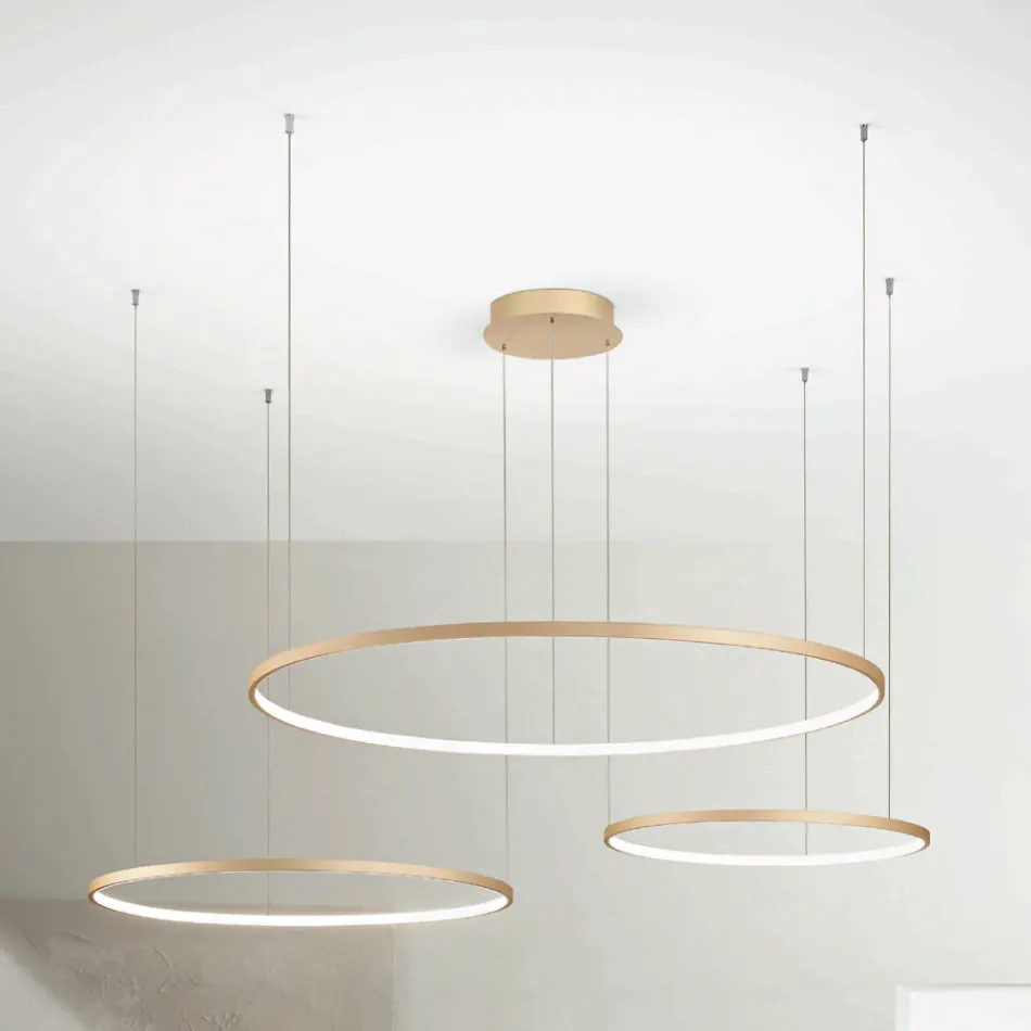 Lampadario con 2 o 3 Luci LED Roronde Orizzontali in Metallo Verniciato - Gelso Viadurini