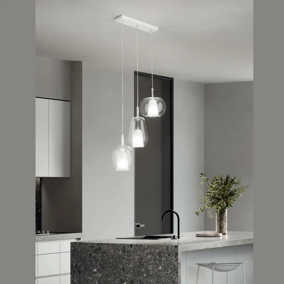 Lampadario con 3 Diffusori in Vetro Soffiato Trasparente Made in Italy - Trilly Viadurini