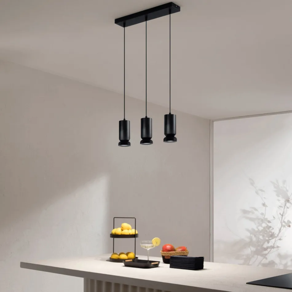 Lampadario con 3 LED in Alluminio Verniciato a Polvere e Cavo Regolabile - Buxus Viadurini