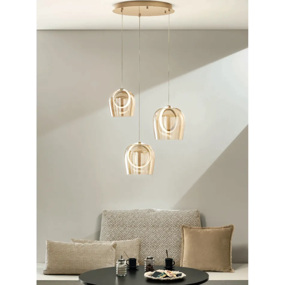 Lampadario con 3 Luci LED in Metallo Verniciato e Vetro Opzionale - Cedro Viadurini