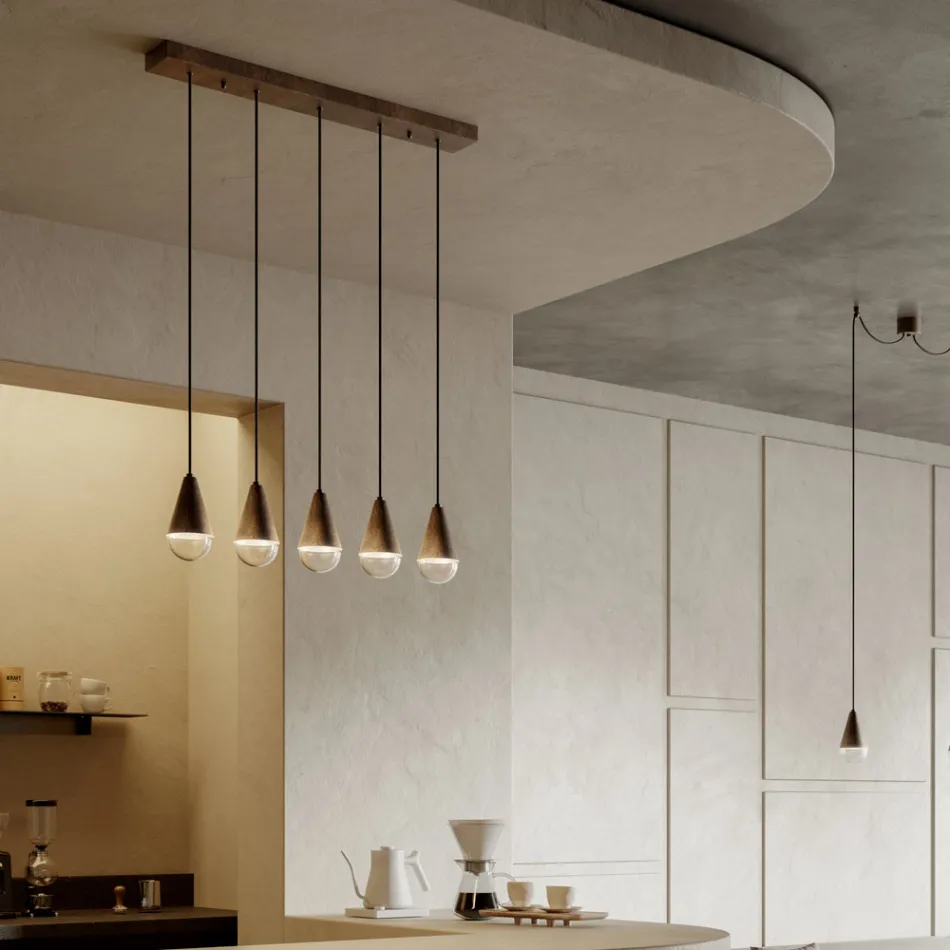 Lampadario con 5 Luci in Ferro e Vetro Made in Italy - Nuvoloso Viadurini