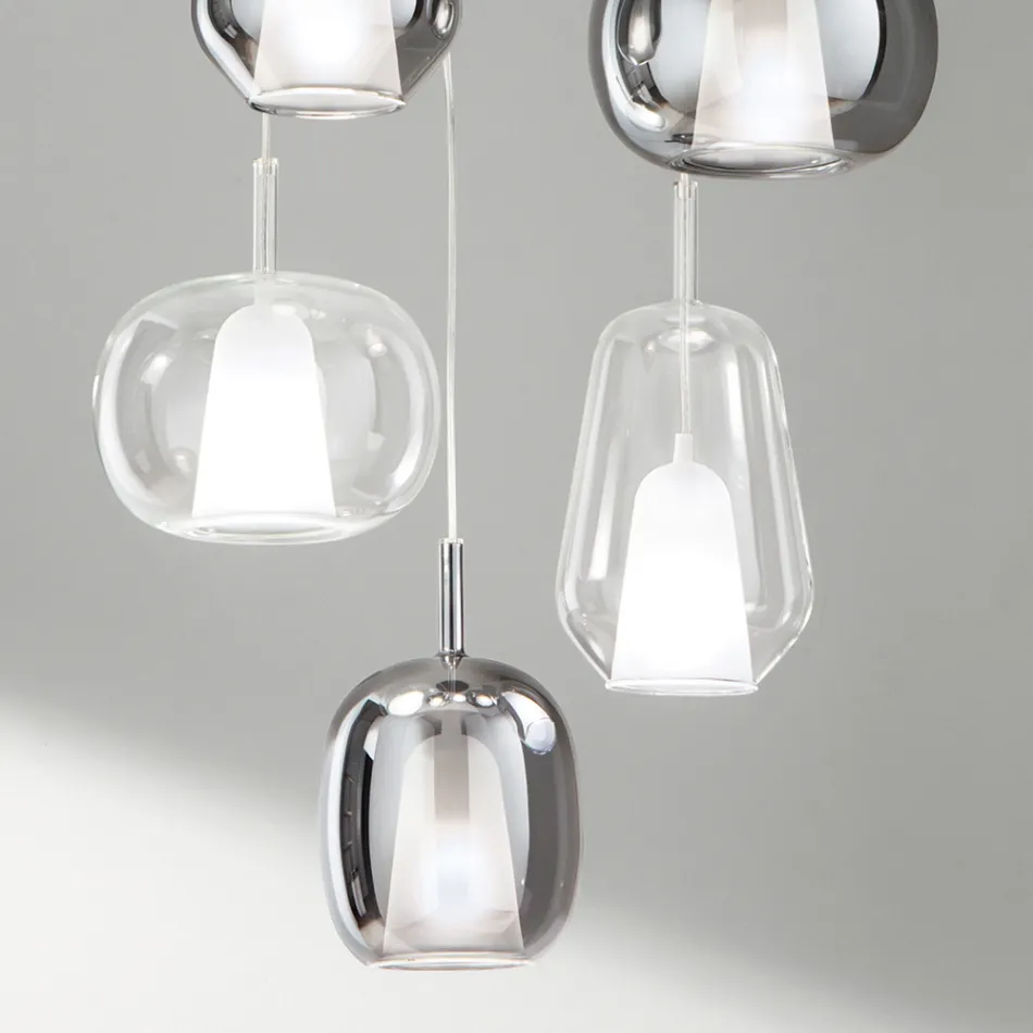 Lampadario con 6 Diffusori in Vetro Fumè e Trasparente Made in Italy - Trilly Viadurini