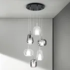 Lampadario con 6 Diffusori in Vetro Fumè e Trasparente Made in Italy - Trilly Viadurini