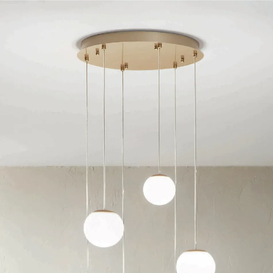 Lampadario con 6 LED Coperti da Vetro Opzionale e Base in Metallo - Faggio Viadurini