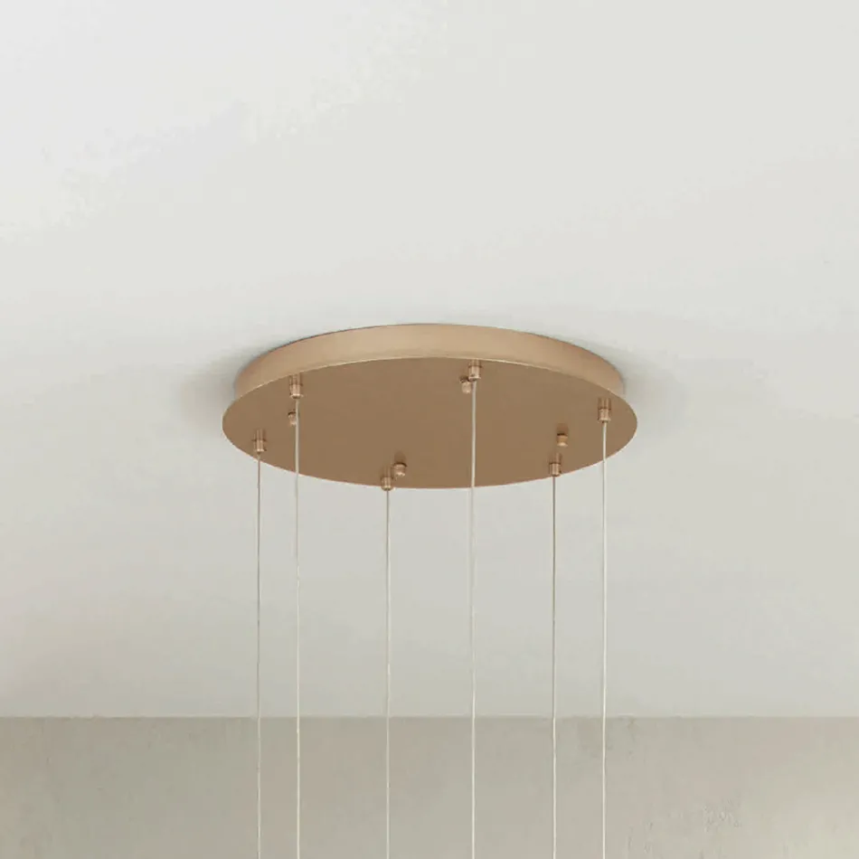 Lampadario con 6 LED e Base Rotonda in Metallo Verniciato Color Oro - Carpino Viadurini