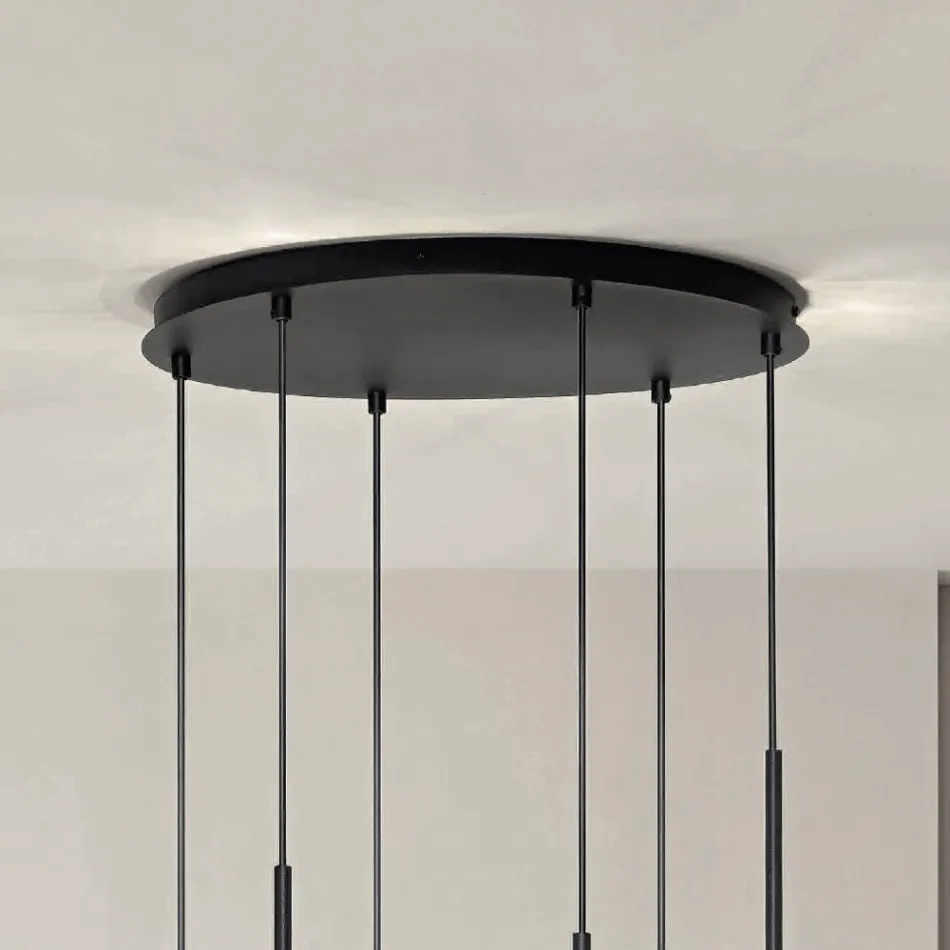 Lampadario con 6 LED in Metallo Verniciato Color Nero e Vetro Soffiato - Ailanto Viadurini