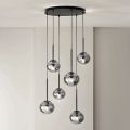 Lampadario con 6 LED in Metallo Verniciato Color Nero e Vetro Soffiato - Ailanto