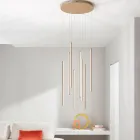 Lampadario con 8 Luci LED in Metallo Verniciato Oro e Cavetti Regolabili - Arancio Viadurini