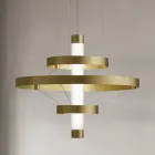 Lampadario con Corpo Luminoso in Vetro e 3 Cerchi in Alluminio - Clara Viadurini