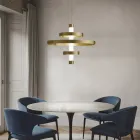 Lampadario con Corpo Luminoso in Vetro e 3 Cerchi in Alluminio - Clara Viadurini