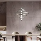 Lampadario con Corpo Luminoso in Vetro e 6 Cerchi in Alluminio - Clara Viadurini
