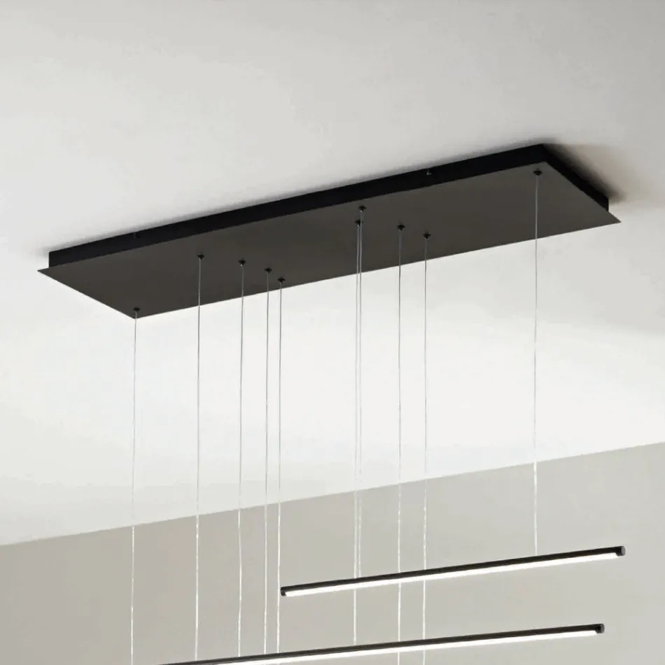 Lampadario con Luci LED Orizzontali in Metallo e Cavetti Regolabili - Arancio Viadurini