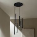 Lampadario con Montatura Metallica Verniciata Nero e Cavi Regolabili - Betulla
