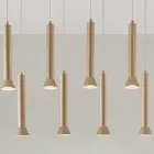 Lampadario con Montatura Metallica Verniciata Oro e Cavi Regolabili - Betulla Viadurini
