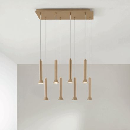 Lampadario con Montatura Metallica Verniciata Oro e Cavi Regolabili - Betulla Viadurini