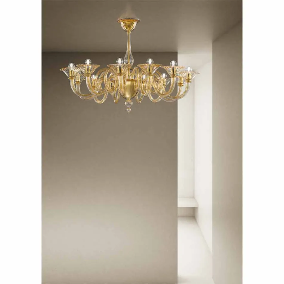 Lampadario da 12 Luci Fatto a Mano in Vetro Veneziano Made in Italy - Margherita Viadurini