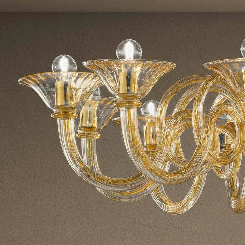 Lampadario da 12 Luci Fatto a Mano in Vetro Veneziano Made in Italy - Margherita Viadurini