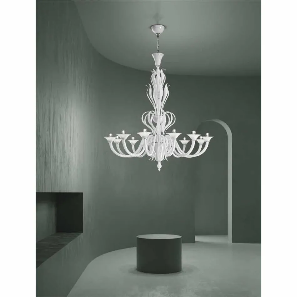 Lampadario da 12 Luci in Vetro di Venezia Realizzato a Mano in Italia - Agustina Viadurini
