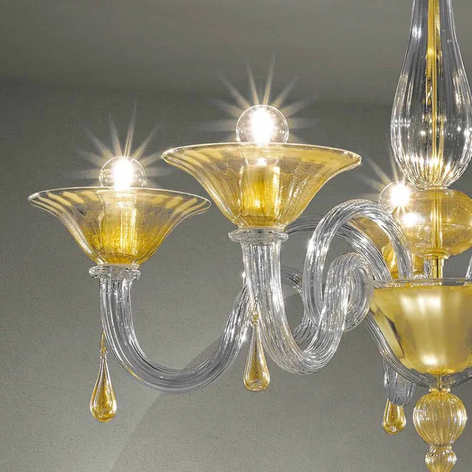 Lampadario da 5 Luci in Vetro di Venezia, Fatto a Mano in Italia - Margherita Viadurini