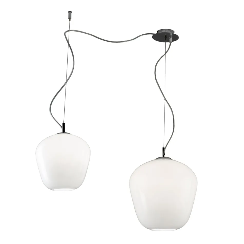 Lampadario Decentrato con Lume Piccolo e Grande in Vetro Made in Italy - Elisia Viadurini