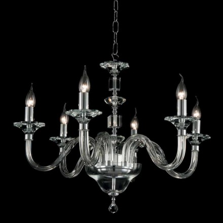 Lampadario di design a 6 luci in vetro e cristallo Ivy, made in Italy Viadurini