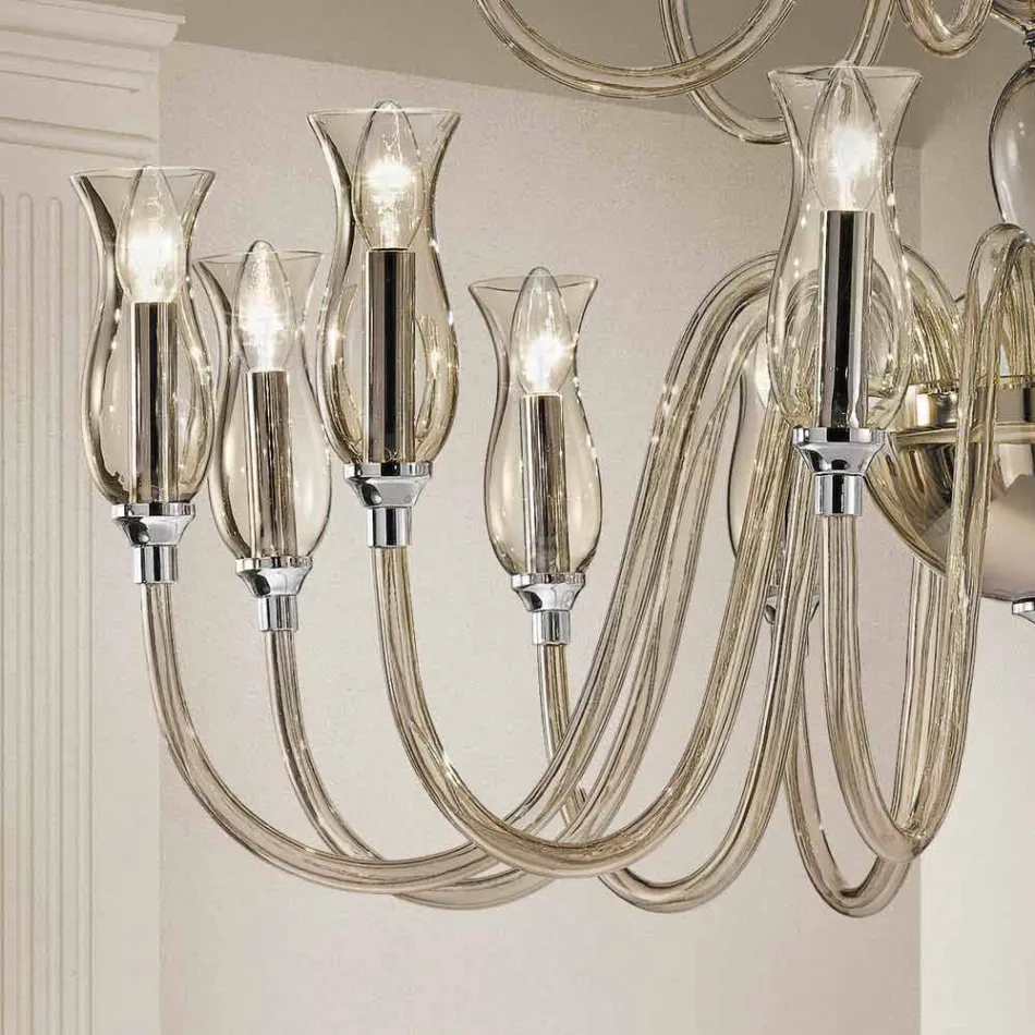 Lampadario Fatto a Mano a 18 Luci in Vetro di Venezia Made in Italy - Vittoria Viadurini