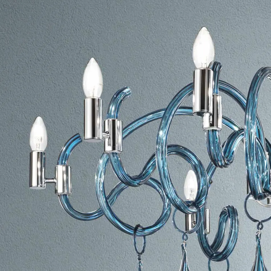 Lampadario Fatto a Mano a 9 Luci in Vetro Veneziano Made in Italy - Bernadette Viadurini