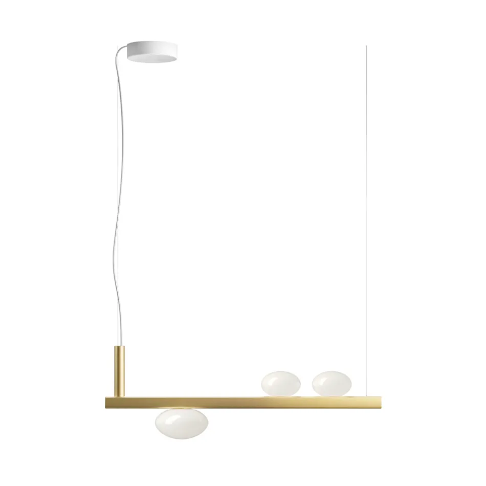 Lampadario in Alluminio e Luce in Vetro Soffiato Bianco - Alma Viadurini