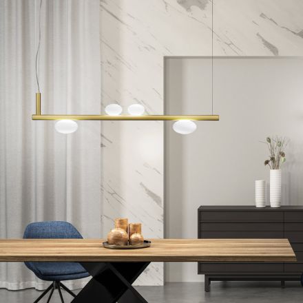 Lampadario in Alluminio e Luce in Vetro Soffiato Bianco - Alma Viadurini