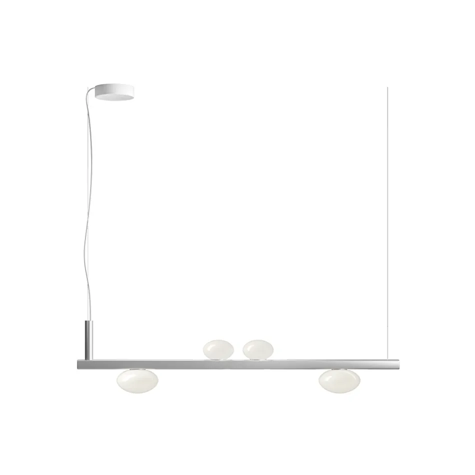 Lampadario in Alluminio e Luce in Vetro Soffiato Bianco - Alma Viadurini