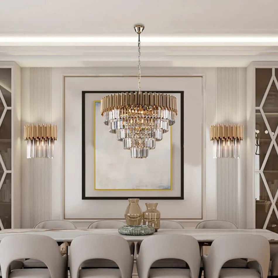 Lampadario in Ferro Dorato con Strass Made in Italy per Arredare L’interno - Parigi Viadurini