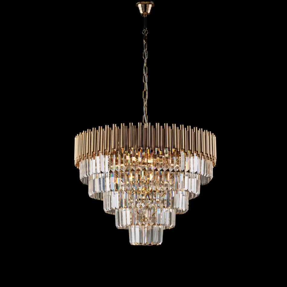 Lampadario in Ferro Dorato con Strass Made in Italy per Arredare L’interno - Parigi Viadurini