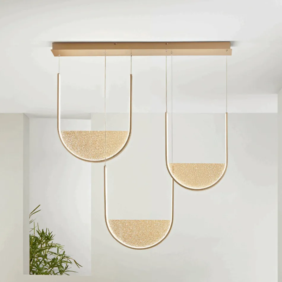 Lampadario in Metallo con Inserto Amovibile in Vetro Granigliato - Catalpa Viadurini